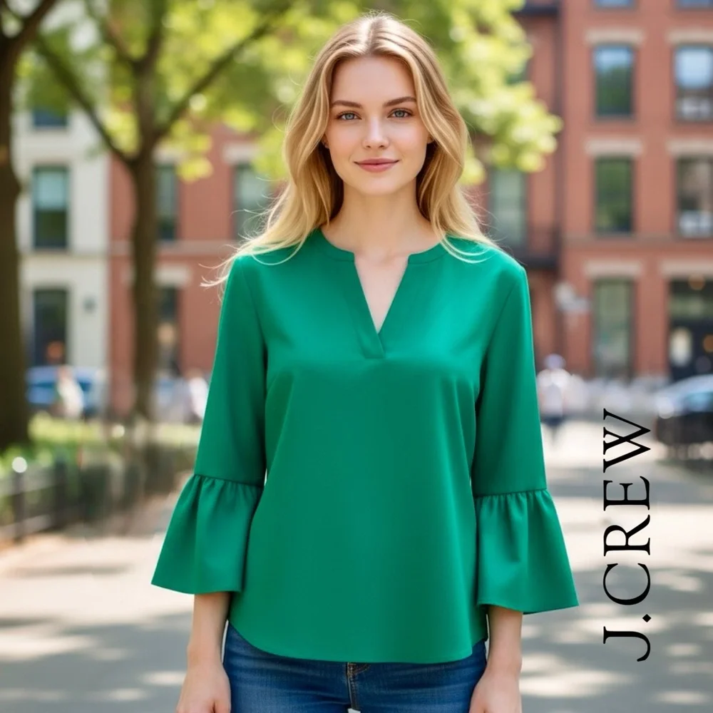 J. Crew | Women’s Green Blouse Size S Small - Picture 2 of 13